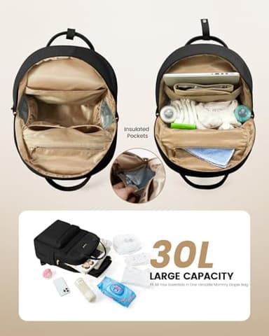 LOVEVOOK Puffer Diaper Bag Backpack, Lightweight 30L Baby Bag with Changing Pad, Large Diaper Backpack for Mom Dad with Stroller Buckles, Black - Image 4