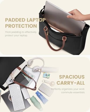 LOVEVOOK Laptop Tote Bag for Women, Work Bags Teacher Tote Bag, Waterproof Leather Computer Bag, Business Laptop Purse Office Handbag Professional Briefcase, 17 Inch, Black-Beige-Brown - Image 4