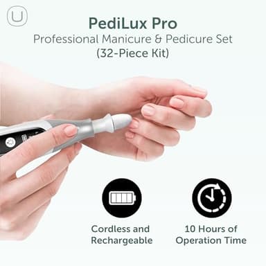 PediLux Pro Professional Manicure Pedicure Kit, Cordless Electric Nail File Drill Set, Thick Toenail Grinder, Toe Nail Dremel Tools, Filer, Buffer, Sander, Remove Cuticles, Callus for Men & Women - Image 2