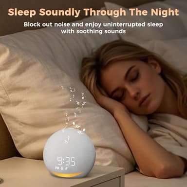 Sound Machine Alarm Clock for Bedroom: Dimmable Clock with Bluetooth Speaker - White Noise Machine for Baby Adults Kids Sleeping - Frost White - Image 3