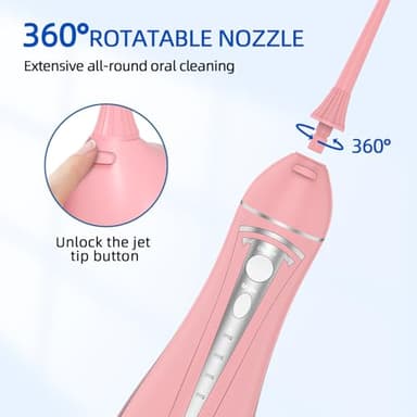 Water Flosser Teeth Pick: Rechargeable Cordless Oral Irrigator 300ML Portable Water Flosser for Braces IPX7 Waterproof Electric Waterflosser for Teeth Cleaning C101 Pink - Image 3