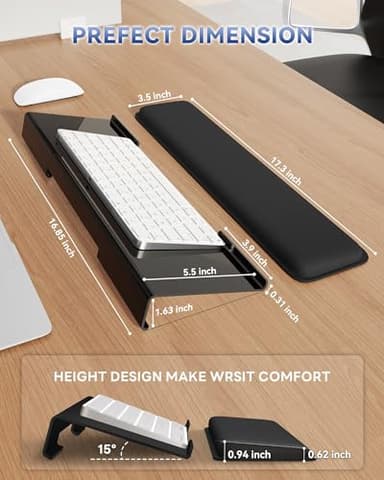 Laborio Computer Keyboard Wrist Rest Stand for Desktop, Keyboard Holder for Easy Typing with Wrist Pad for Office Desk, Home, School (Black) - Image 6