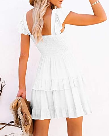 Fessceruna Womens Summer Ruffle Dresses Elastic Empire Waist A-line Layered Swing Flowy Mini Dress A-White - Image 3