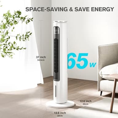 Windowless Portable Air Conditioners, 37’’ Evaporative Air Cooler w/Remote, 2.5L Water Tank & 4 Ice Packs, 12H Timer Auto-off, 70° Oscillating, Quiet Cooling Tower Fan For Bedroom Living Room Office - Image 7