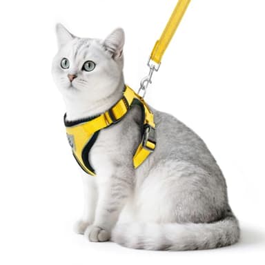 PUPTECK Cat Harness and Leash Set Escape Proof Reflective Cat Walking Harness Adjustable Soft Breathable Mesh Vest for Small Pets, Yellow, M - Image 1