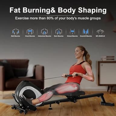 Heavy Duty Rowing Machine for Home - Magnetic Resistance Rowing Machine for Fat Loss and Toning, 8-Level Adjustable Resistance, Supports 265 LBS, Compact Design for Small Spaces. - Image 3