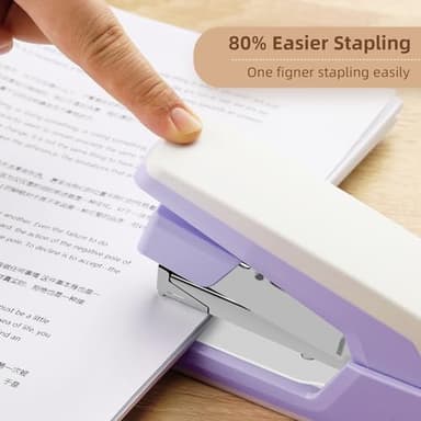 Deli Effortless Desktop Stapler, Heavy Duty Stapler, 40-50 Sheet Capacity, One Finger, No Effort, Includes 1500 Staples & Staple Remover, Violet - Image 2