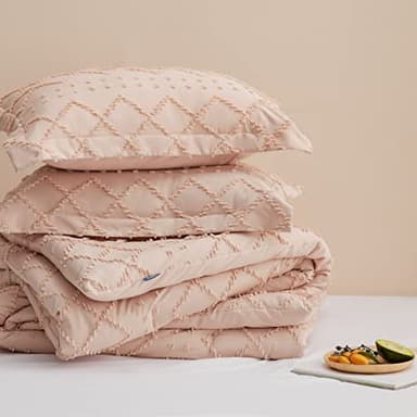 Bedsure Twin/Twin XL Comforter Set - Coral Pink Comforter, Boho Tufted Shabby Chic Bedding, 2 Pieces Vintage Farmhouse Bed Set for All Seasons, Fluffy Soft Bedding with 1 Pillow Sham - Image 6