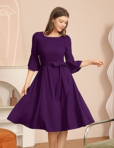 Midi Dresses for Women Wedding Guest Vintage for Women Mother of The Groom Dresses Cocktail Formal Bridesmaid Wedding Grape M - Image 2
