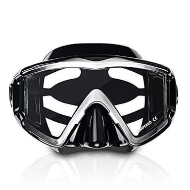 Adult Pano 3 Window Scuba Diving Mask, Tempered Glass Snorkel Mask Anti-Fog Swim Mask No Leakage Swim Goggles with Nose Cover Snorkeling Gear for Snorkeling, Freediving, Swimming (Black) - Image 2