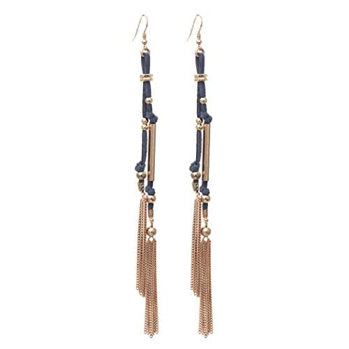 Rosemarie Collections Women's Boho Chic Colorful Vegan Suede With Chain Link Fringe Tassel Extra Long Statement Making Shoulder Duster Dangle Earrings, 7" (Slate Blue)
