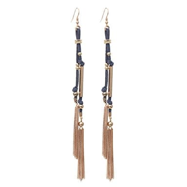 Rosemarie Collections Women's Boho Chic Colorful Vegan Suede With Chain Link Fringe Tassel Extra Long Statement Making Shoulder Duster Dangle Earrings, 7" (Slate Blue)