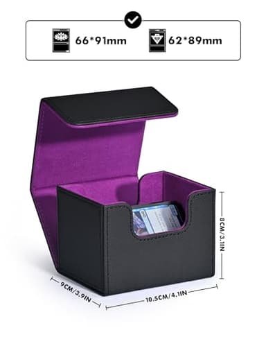 ZLCA Card Deck Box for Trading Cards, MTG Commander Deck Box Holds 120+ Single Sleeved, Leather Magnetic Card Storage Case Fits for TCG CCG Magic (Black& Purple) - Image 2