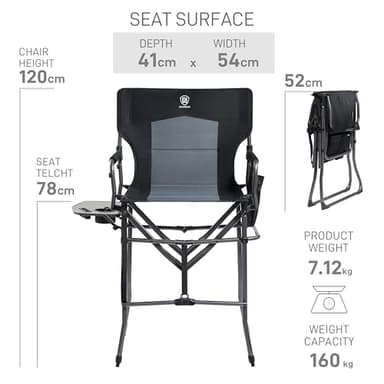EVER ADVANCED Portable 30.7" Seat Height Tall Folding Camping Chair Directors Chair High Foldable Bar Stool with Side Table for Makeup Artist, Sports Event, Craft Show, Supports 350LBS Black Grey - Image 3