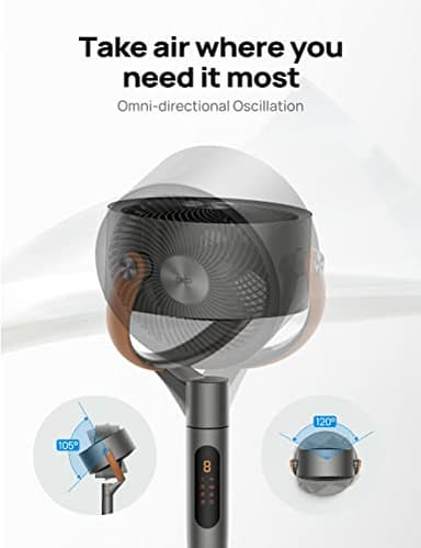 Dreo Smart Fan for Bedroom, 120°+105° Omni-directional Oscillating Standing Fans with Remote, 100ft Quiet Floor Fan for Room, Wi-Fi/Voice/Alexa, 6 Modes, 8 Speeds, 37-43'' Height, 12H Timer, DC Motor - Image 5