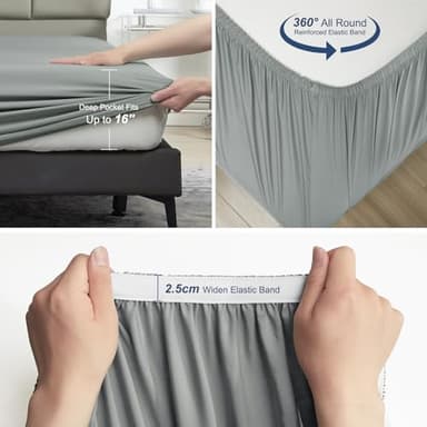 David's Home 6PCS Cooling Sheets Set Queen Size, 100% Rayon Derived from Bamboo, 16" Deep Pocket 2.5cm Wider Elastic, Luxury Silky Breathable for Hot Sleeper,Breathable Smooth Soft, Grey - Image 4