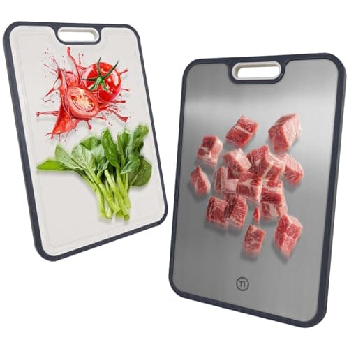 Titanium Cutting Boards for Kitchen, Pure Titanium Metal & Wheat Straw 2 Sided Healthiest Chopping Board, Dishwasher Safe Easy to Clean Large Size 16”×11”