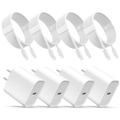 iPhone 17 16 15 Charger, USB C Charger, 4-Pack Fast Wall Charging, USB-C Chargers Block (4-Pack 6 ft Cable Included) for iPhone 17 Pro/Pro Max Air/16 15 Pro/Pro Max/Plus/iPad Pro/AirPods Samsung - Image 1