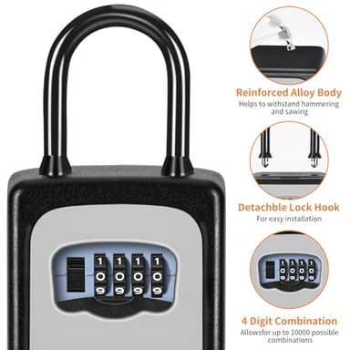 Portable Key Lock Box, Upgrade Clearly Visible Numbers, Lock Box Wall Mounted for House Key, 5 Key Capacity, Weatherproof Resettable Code (1 Pack, Gray) - Image 5