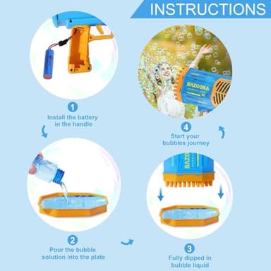 Bubble Gun Bazooka Machine with Solution - 69 Holes Blaster for Outdoor Summer Toy, Party Favors - Blue Halloween Bubble Maker Blowers for Kids - Image 7