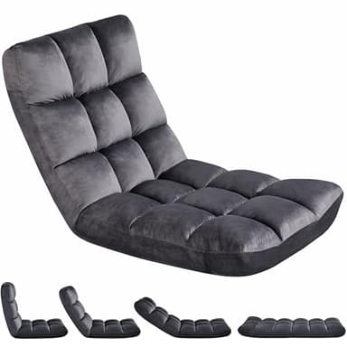 Yaheetech Floor Folding Chair with Back Support, Padded Folding Gaming Sofa Chair with 14 Adjustable Backrest, Adults Couch Recliner, Floor Seating Lounge Chair, Armless Meditation Chair, Gray - Image 1