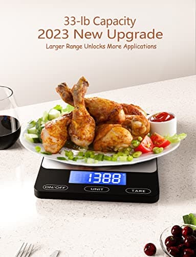 Food Scale -33lb Digital Kitchen Scale for Food Ounces Grams Rechargeable 304 Stainless Steel,Batteries and Type-C Charging | Perfect for Meal Prep, Cooking, and Baking, Black - Image 5