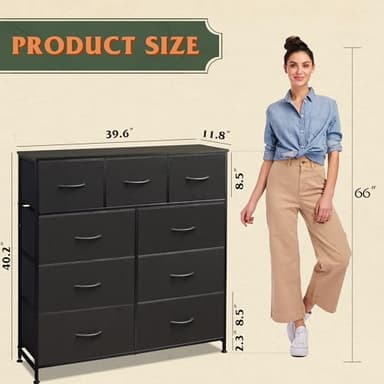 WLIVE 9-Drawer Dresser, Fabric Storage Tower for Bedroom, Hallway, Entryway, Closet, Tall Chest Organizer Unit with Fabric Bins, Steel Frame, Wood Top, Easy Pull Handle, Charcoal Black - Image 3