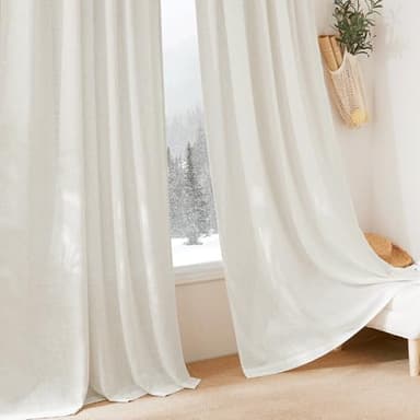 RYB HOME Semi Sheer Curtains, Extra 66 inches Widith Thick Linen Burlap Rod Pocket Machine Washable Privacy Assured for Living Room Bedroom, W 66 x L 84 inches, Linen, 2 Panels - Image 3