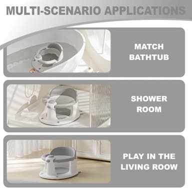 Baby Bath Seat, Baby Bath Must-Have for 6 Months and up, Baby Bath tub Seat with Suction Cups, Non-Slip, Detachable, Non-Slip Cute Grey - Image 4