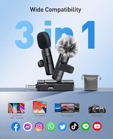 MENERESAS 3-in-1 Mini Microphone for iPhone: Wireless Lavalier Microphones for iOS/Android/Camera - Noise Reduction Lapel Mic forLive Stream - HiDefSound for Video Mavericks (Dignified Black) - Image 8