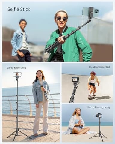 SENSYNE 62" Phone Tripod & Selfie Stick, Extendable Cell Phone Tripod Stand with Wireless Remote and Phone Holder, Compatible with iPhone Android Phone, Camera - Image 4