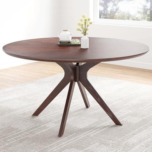 Soohow 47.2" Solid Wood Round Dining Kitchen Table for 4-6 People with Intersecting Pedestal Base - Image 1