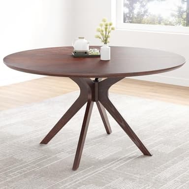 Soohow 47.2" Solid Wood Round Dining Kitchen Table for 4-6 People with Intersecting Pedestal Base - Image 1