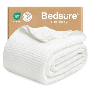 Bedsure Gentlesoft 100% Cotton Blanket Twin XL Size for College Dorm - Breathable and Soft, Waffle Weave Twin Blanket for Summer, Dorm Room Essentials, White, 66x90 inches - Image 1