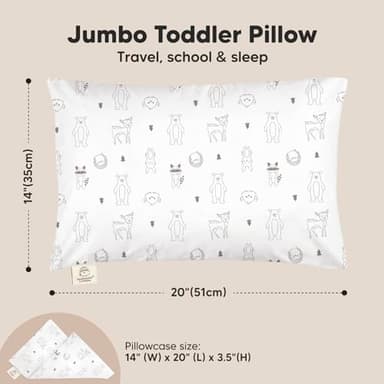 KeaBabies Toddler Pillow with Pillowcase, Jumbo 14X20 - Soft Organic Cotton Toddler Pillows for Sleeping - Machine Washable - Perfect for Travel, Toddler Bed Set (KeaFriends) - Image 3