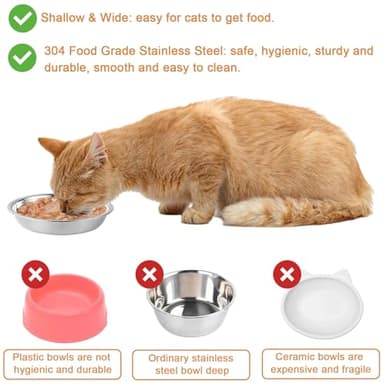 Stainless Steel Cat Bowls, 6.2'' Cat Food Bowls Relief Whisker Fatigue Shallow Cat Food Dish Metal Cat Bowl Basic Cat Bowls (4 Sets) - Image 4