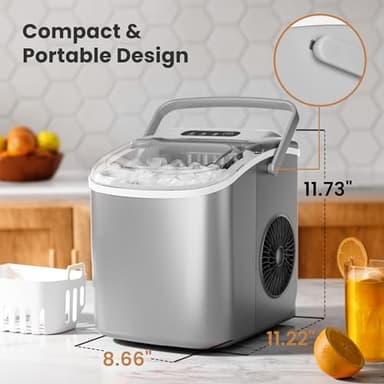 Portable Countertop Ice Maker Machine with Handle, 9 Bullet-Shaped Ice Cubes Ready in 6 Mins, 26Lbs/24H, Self-Cleaning Function with Ice Scoop and Basket for Home/Kitchen/Party (Grey) - Image 6
