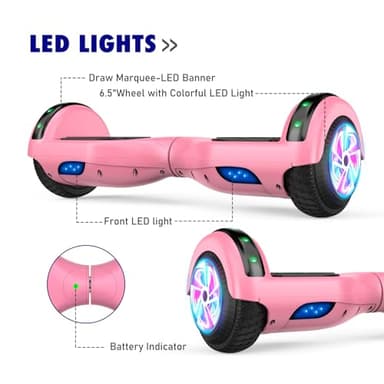 UNI-SUN Hoverboard for Kids, 6.5" Two Wheel Self Balancing Hoverboards with Bluetooth and Lights, Pink Hover Board - Image 3