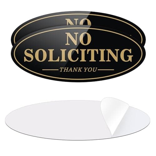No Soliciting Sign - Self Adhesive 7" x 3" No Solicitor Metal Signs for House - Made From Durable Aluminum for Indoor/Outdoor Use - Waterproof and Weather Resistant (2 Pack GOLD) - Image 1