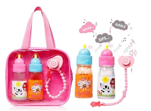 My Sweet Baby® Talking Doll Feeding Set – 2 Disappearing Bottles with Sounds (Milk & Juice), Sound Pacifier with Clip, Squeaky Tips – Toy Accessories for Dolls - Image 1