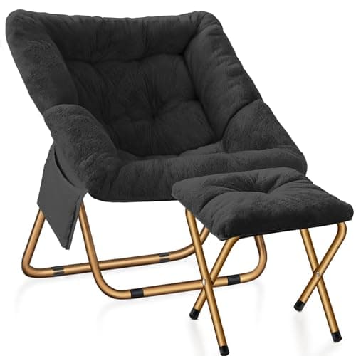 Kasunpul Comfy Saucer Chair, Foldable Living Room Chairs, Soft Faux Fur Lounge Chair for Bedroom, Reading Chairs for Adults, Kids, X-Large (Black) - Image 1