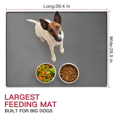 39.4"x29.5" Largest Pet Food Mat, Silicone Dog Mats for Food and Water, Nonslip Pet Feeding Mats for Floors,Dog Cat Bowl Mat with Raised Edges, Gray Blue - Image 2