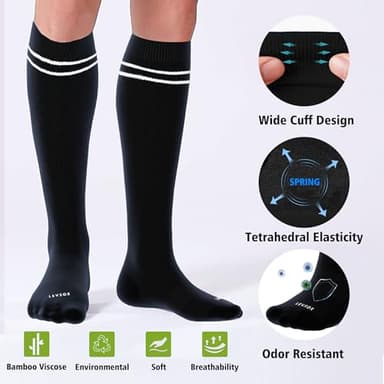 LEVSOX Viscose Made from Bamboo Compression Socks for Pregnant Women 20-30 mmHg Knee High Cute Funny Mens Supports Socks for Nurses, Medical, Travel and Flight, Black - Image 3