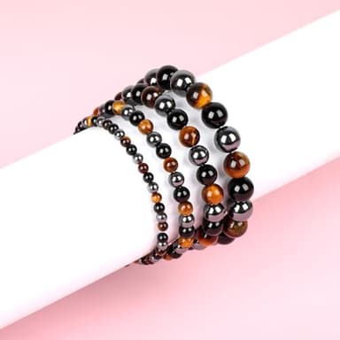 QOGIR Triple Protection Bracelet - Onyx Hematite Tiger Bracelet for Women Men - Handmade Natural Gem Stone Beaded Stretch Elastic Healing Bracelets 4mm - Image 6