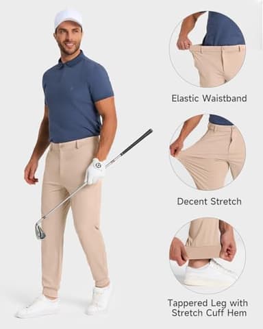 SNOWTEN Men's Golf Joggers Pants with 5 Pockets Stretch Fit Work Dress Athletic Jogger Sweatpants for Running Gym Khaki 2XL - Image 6