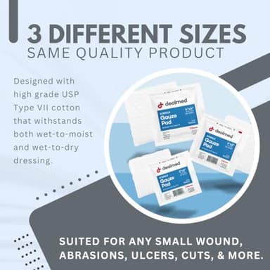 Dealmed 2’’ x 2’’ Sterile Gauze Pads (100 Count) Disposable and Individually Wrapped Medical Gauze Pads, Wound Care Product for First Aid Kit and Medical Facilities (Pack of 1) - Image 4
