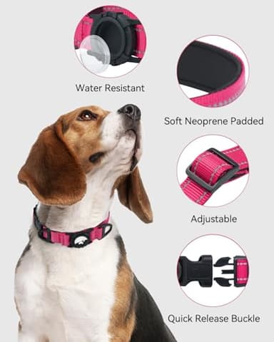 Joytale Airtag Dog Collar, Reflective Pet Collar with Waterproof AirTag Holder, Dual D-Rings, Soft Padded Adjustable for Extra Small and Puppy Dogs, Hotpink, XS - Image 7