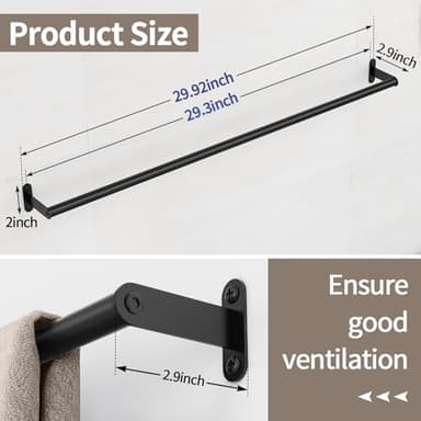 JUYSON Towel Bar for Bathroom 30 Inch Matte Black, Towel Racks for Bathroom Wall Mounted,Bathroom Accessories Stainless Steel Towel Rod Single Towel Holder Towel Hanger(Single Bar-Black, 30 in) - Image 3