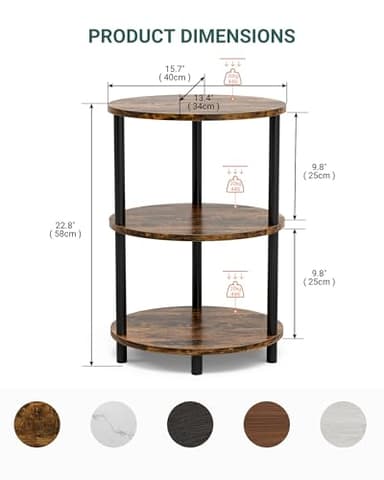 RISWER Small Round Side Table - 3-Tier Oval Accent Table for Small Spaces, Rustic Wood and Metal Couch End Table, Nightstand for Bedroom or End Table Living Room, Easy to Assemble, Rustic Brown - Image 2