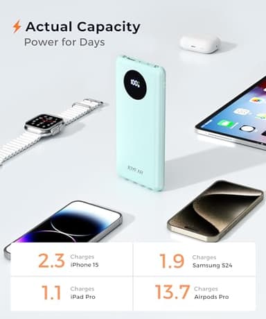 JOYFAR Portable-Charger-Power-Bank Travel Essentials Battery Pack USB C 10000mAh Built in Cable 22.5W Phone Fast Charging Powerbank Compatible with iPhone 16 15 14 13 12 11 iPad Samsung Google (Green) - Image 6